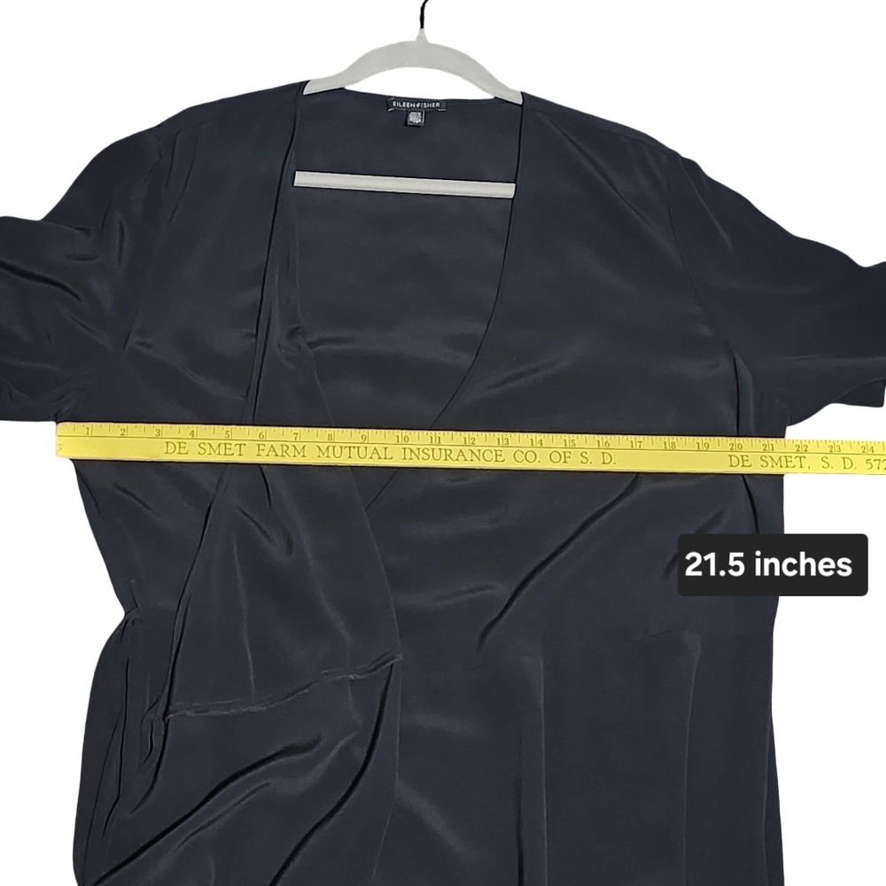EILEEN FISHER Black Wrap Dress Womens Size 14 Tencel Short Sleeve Midi Minimal - Picture 12 of 14
